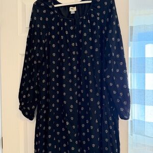 Old Navy Black Dress with Small White Floral Print, Long Sleeve